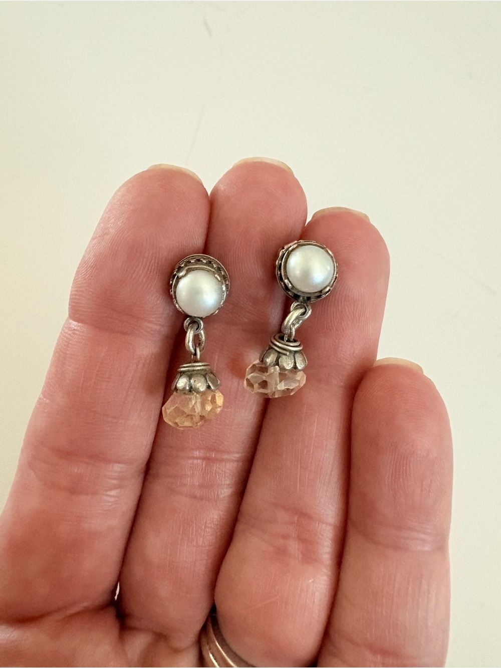 Alana Leigh Pearl and Citrine Crystal Drop Earrings - Women Jewelry